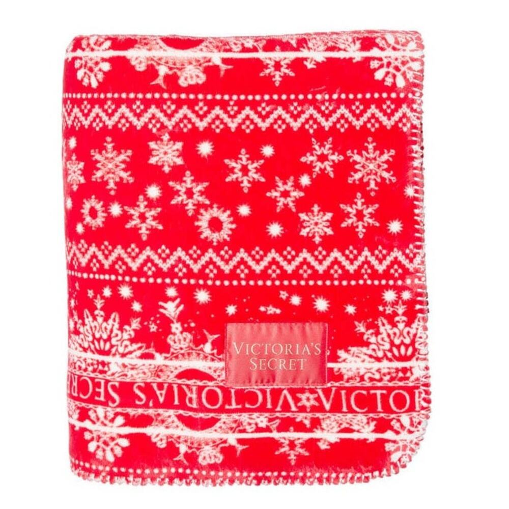 NEW Victorias Secret 50x60 Fleece Blanket Fair Isle Snowflake Holiday Sherpa